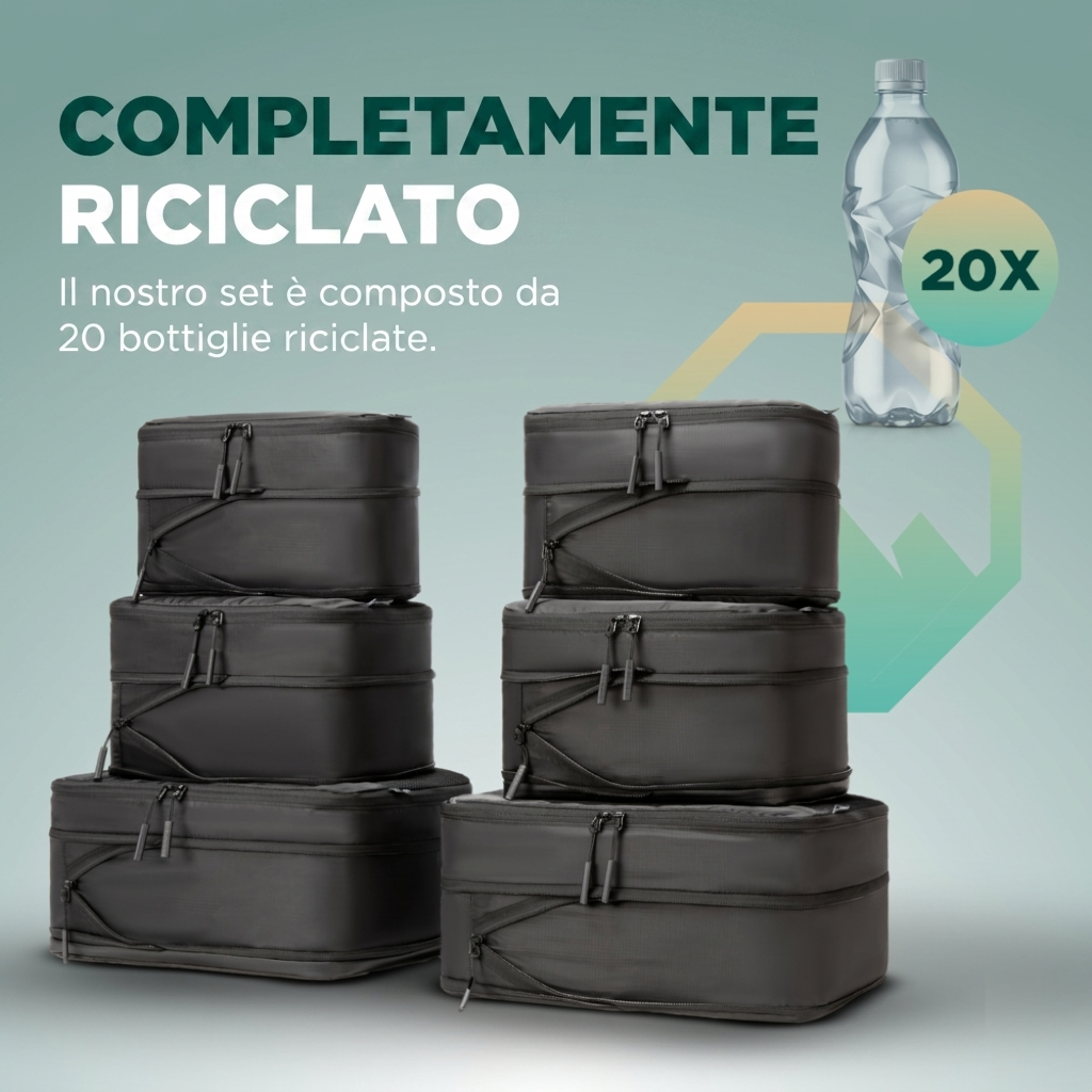 Comnox - Packing Cubes Set van 8 - Georganiseerd reizen met compressie - Zwart Nylon & Mesh