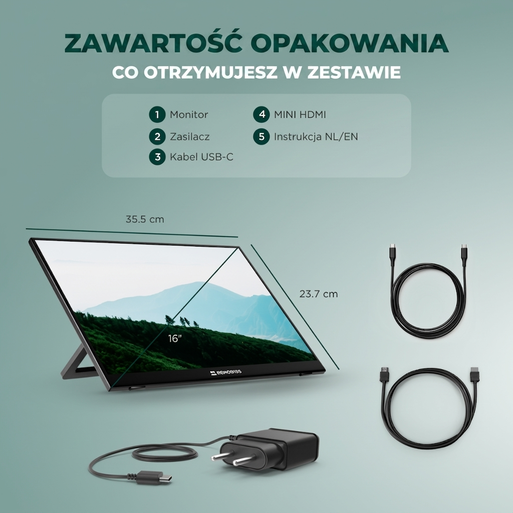 Remodius 16-inch draagbare monitor – 2.5K IPS