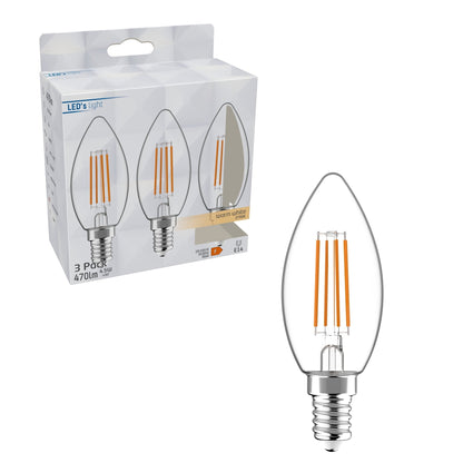 LED Lampen Kaars E14 - helder glas - Warm wit licht - 470 lm - 3PACK