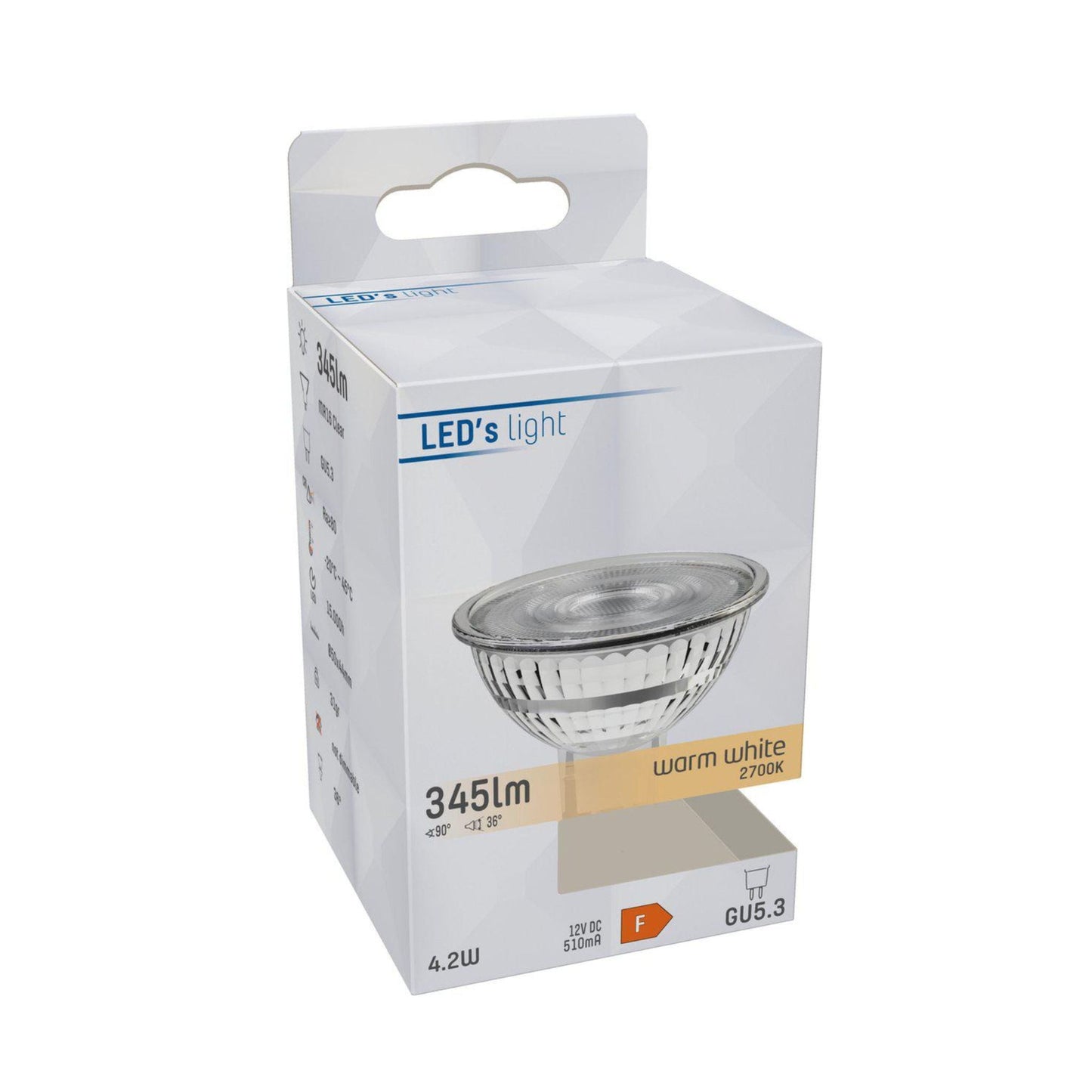 LongLife LED Lamp GU5.3 - 12V - MR16 Spot - Warm wit - 4W vervangt 35W