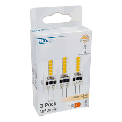LongLife LED Steeklamp G4 - 12V - Dimbaar warm wit licht - 1.9W (20W) - 3 lampjes