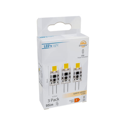 G4 LED Lampen - 12V - 1W vervangt 10W - Warm wit licht - 3PACK