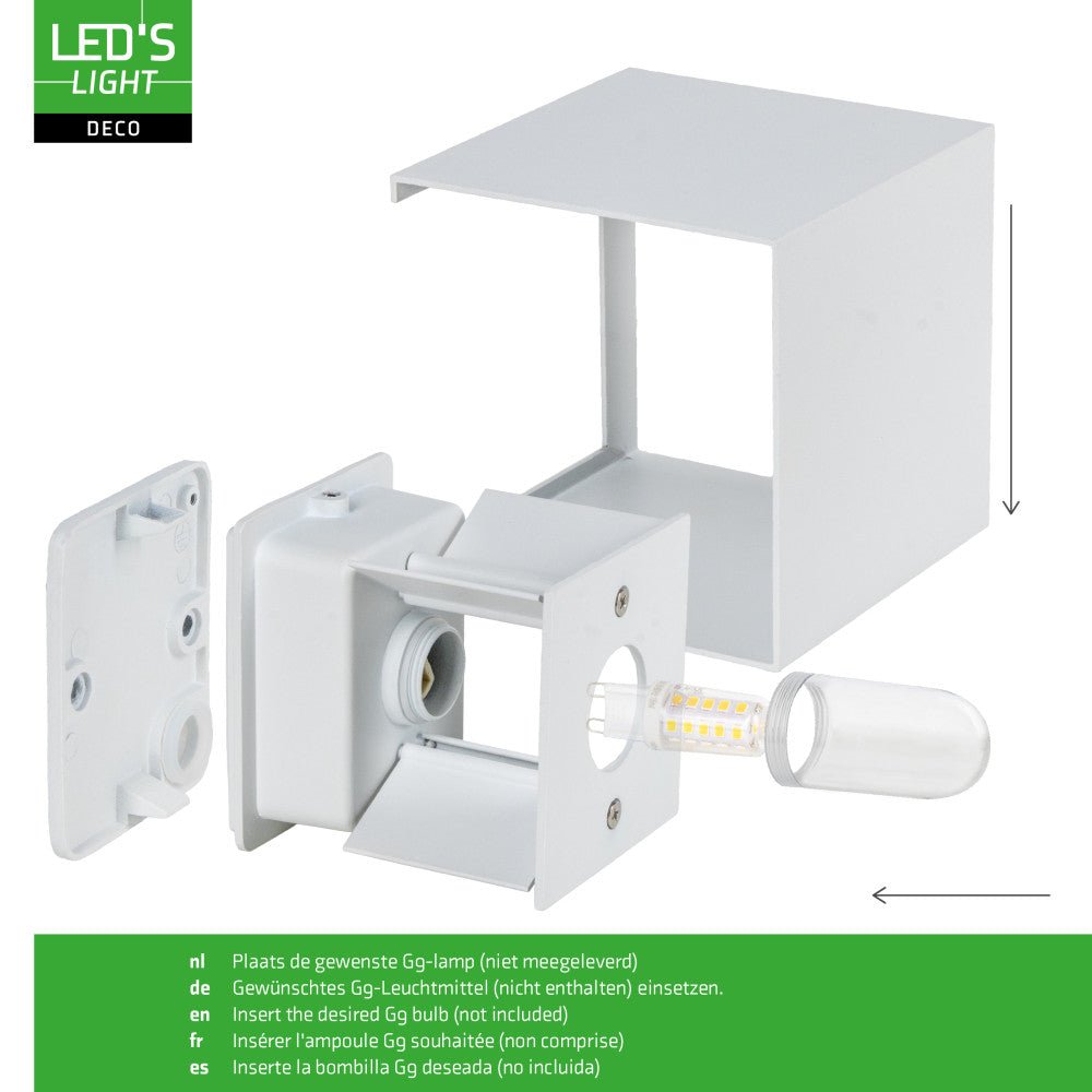 Comnox - Lumo Cube Wit - Professionele wandlamp zonder lichtbron - Duurzame IP65 behuizing - 100×100×100 mm - LED - Wit