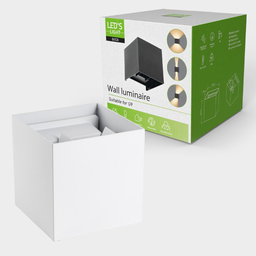 Comnox - Lumo Cube Wit - Professionele wandlamp zonder lichtbron - Duurzame IP65 behuizing - 100×100×100 mm - LED - Wit