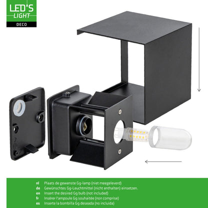 Lumo Cube Zwart - Wandarmatuur zonder lichtbron - Excl 1xG9 - IP65