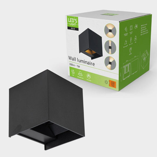 Lumo Qube Wandlamp Buitenlamp met Lichtbron - wandarmatuur - 380lm 1800K - Zwart - IP54