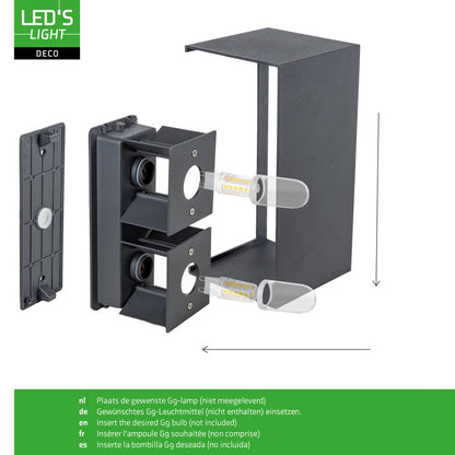 Lumo Recta Antraciet - Wandarmatuur zonder lichtbron - Excl 2xG9 - IP65