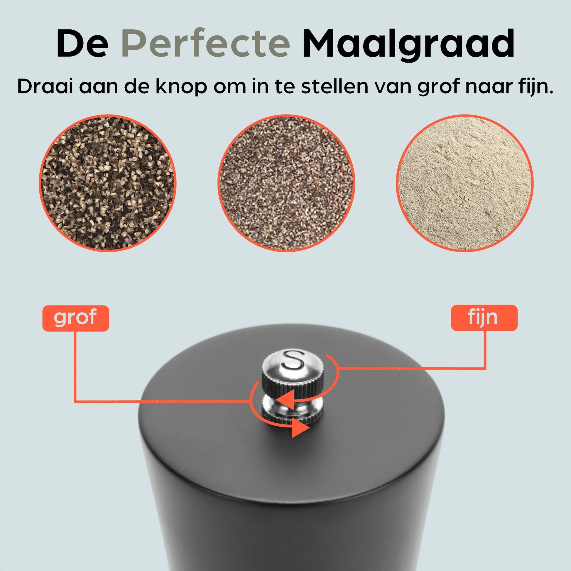 Houten pepermolen met instelbare maalgraad van grof naar fijn