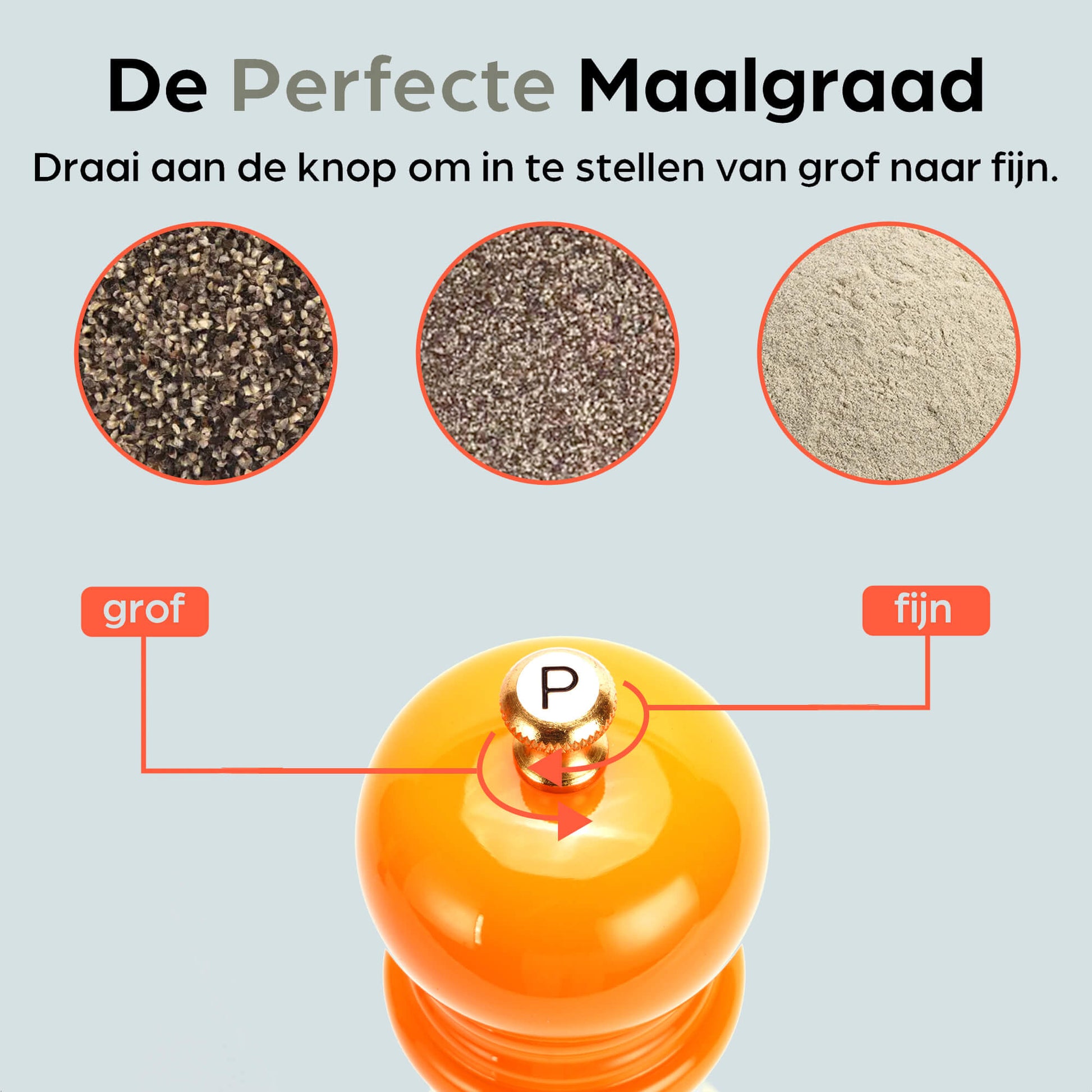 Houten pepermolen met instelbare maalgraad van grof naar fijn