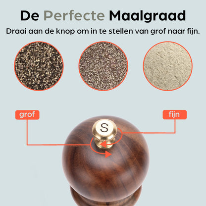 Peper- en zoutmolen met wisselbare kleurknoppen zilver goud zwart