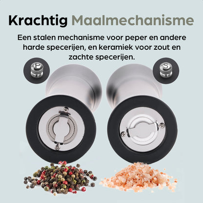 Zout- en pepermolen met stalen en keramiek mechanisme