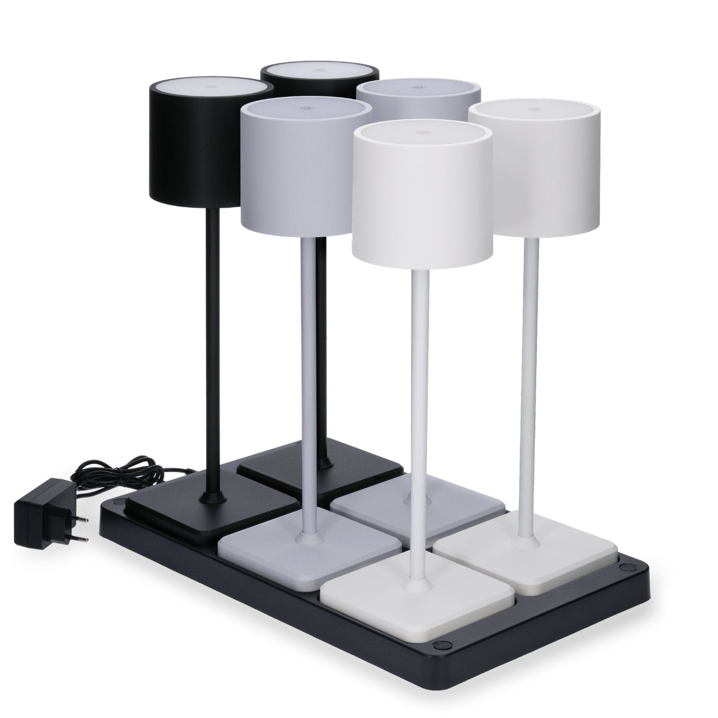 Oplaadstation voor 6 oplaadbare LED tafellampen - Docking met voeding - Zwart