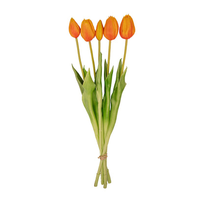 Tulip Bouquet - Orange - ‘Real Touch’ Artificial Tulips - 5 Tulip stems - 43 cm