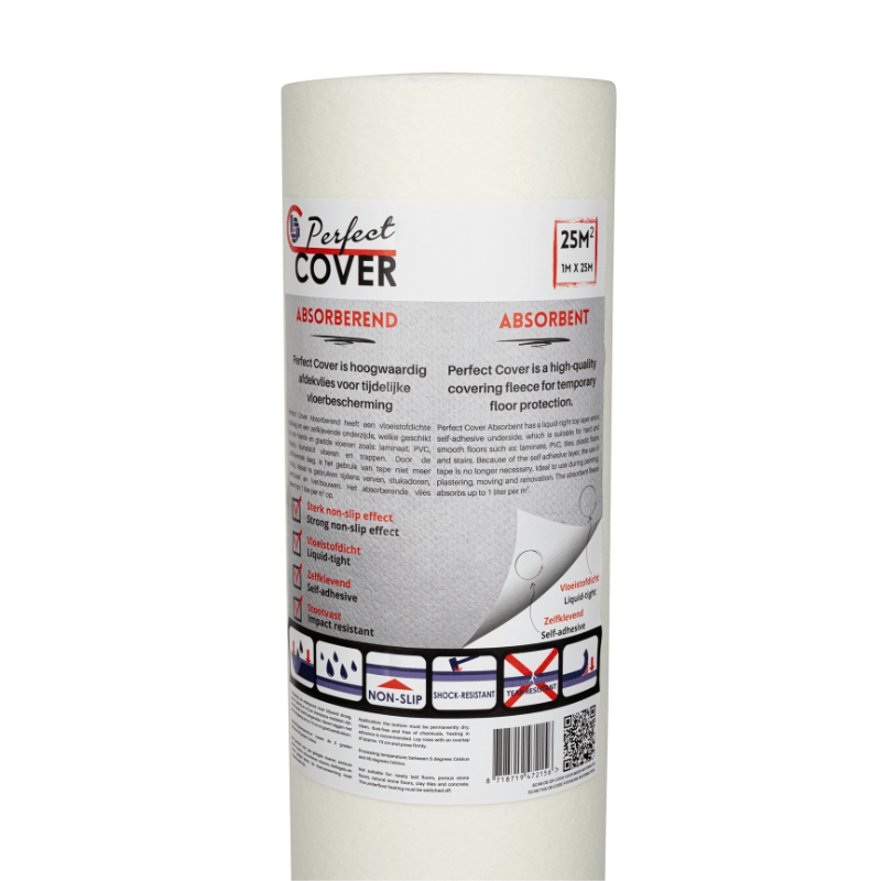 Een witte, rollende verpakking van Standard Cover FlexiX, geschikt voor decoratieve doeleinden. Zichtbaar label met merknaam en productdetails op de buitenkant.