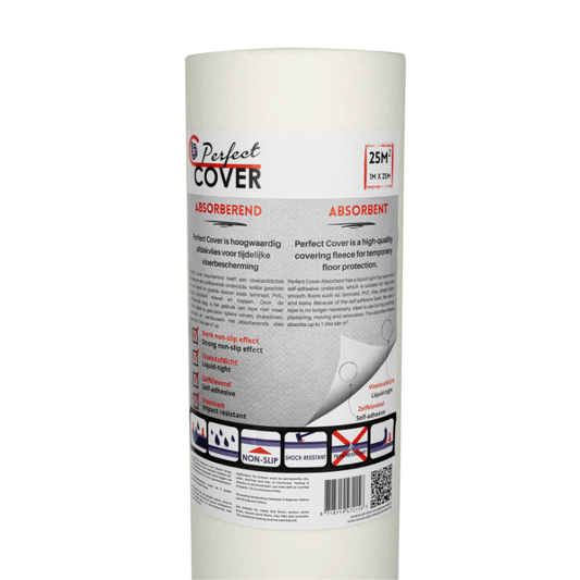 Een witte, rollende verpakking van Standard Cover FlexiX, geschikt voor decoratieve doeleinden. Zichtbaar label met merknaam en productdetails op de buitenkant.