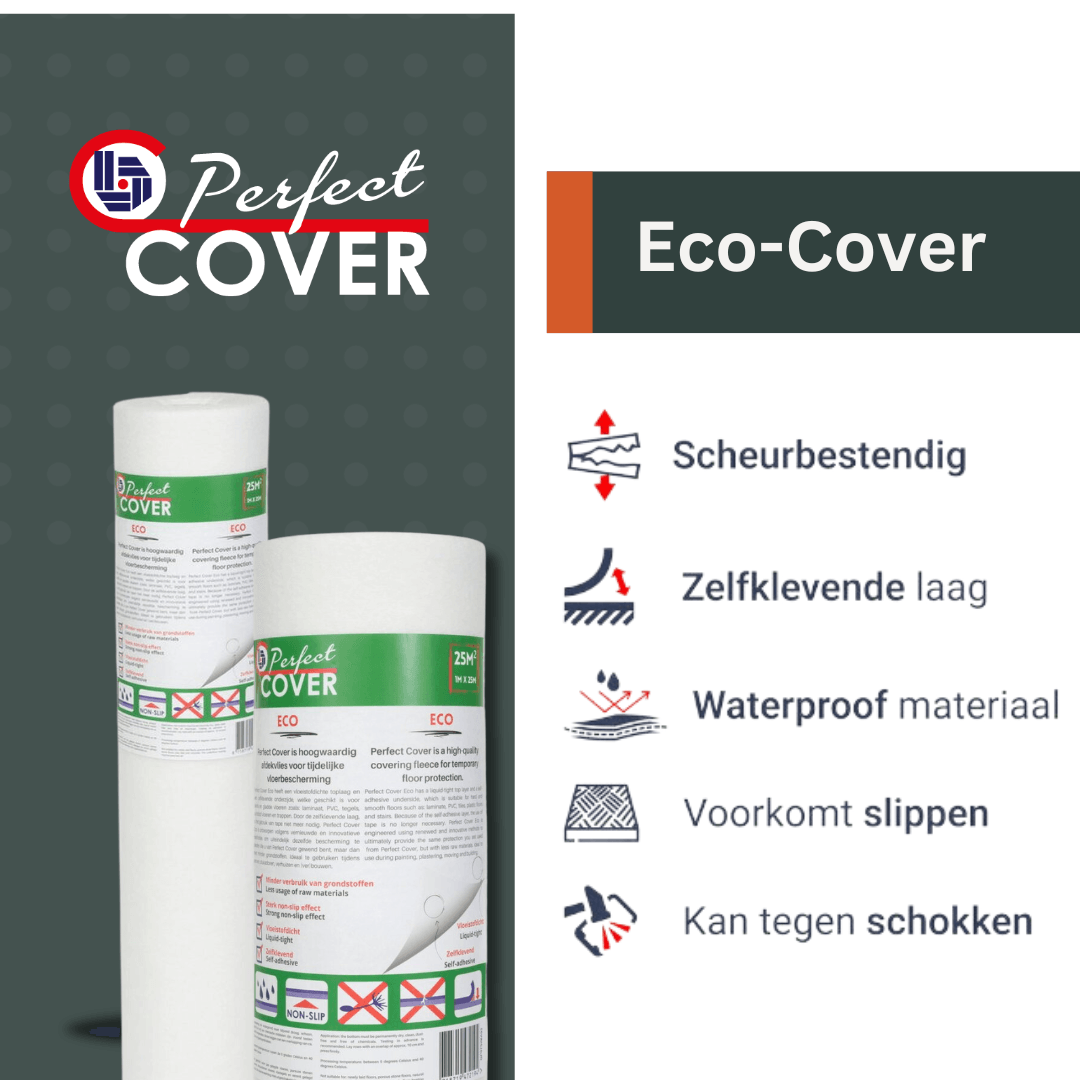 Een witte, opgerolde beschermingsfolie van Perfect Cover, met groen etiket en barcode, geschikt voor tuinmeubilair en plantenbescherming tegen regen en zon.