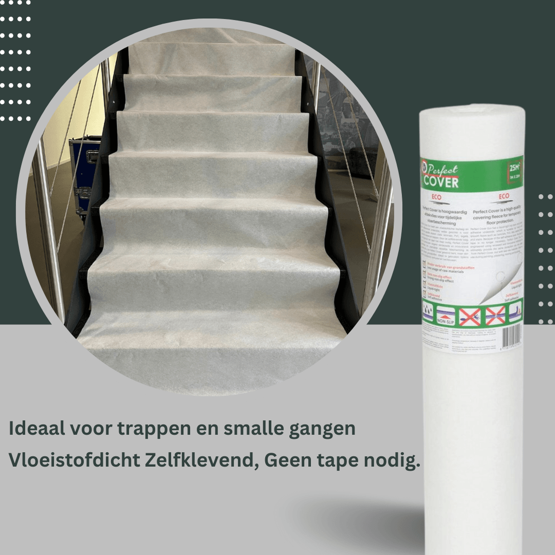 Een witte, opgerolde beschermingsfolie van Perfect Cover, met groen etiket en barcode, geschikt voor tuinmeubels en planten in de zomer.