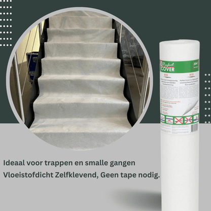 Een witte, opgerolde beschermingsfolie van Perfect Cover, met groen etiket en barcode, geschikt voor tuinmeubels en planten in de zomer.