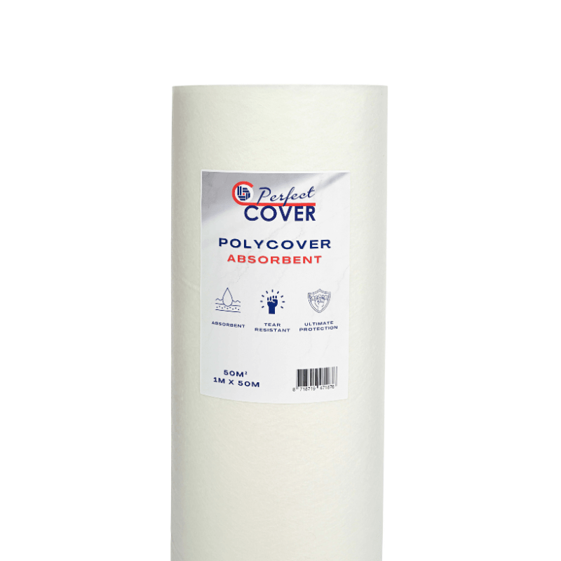 Een witte, cilindrische rol Polycover A4-afdrukken, gemaakt van glad plastic, met een duidelijk zichtbare etiket. Geschikt voor professionele afdrukken en documentbescherming.