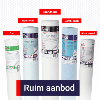Een witte, rollende plastic afdekking van Perfect Cover, geschikt voor tafels en meubels. Gebruik deze beschermende afdekking voor tafel- en meubelbescherming tijdens evenementen of opslag.