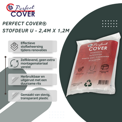 Perfect Cover stofdeur in rood verpakking, met U-vormige rits en anti-dust bescherming, geschikt voor meubilair en decoratieve objecten. Ideaal voor opslag en transport van kunstwerken en collectie-items.