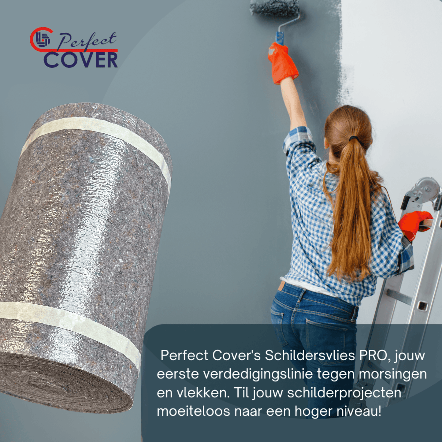 Grijze, textuurrijke isolatiemateriaalrol met zichtbare witte banden, geschikt voor thermische isolatie in bouwprojecten en energiezuinige renovaties.