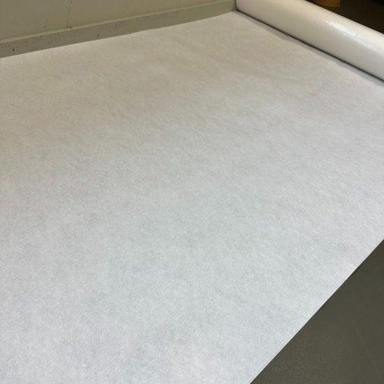 Perfect Cover Basic vloerbescherming in witte rol, met duidelijke label met eigenschappen zoals non-slip en shockbestendig. Geschikt voor tijdelijke vloerbescherming bij renovatie of evenementen.