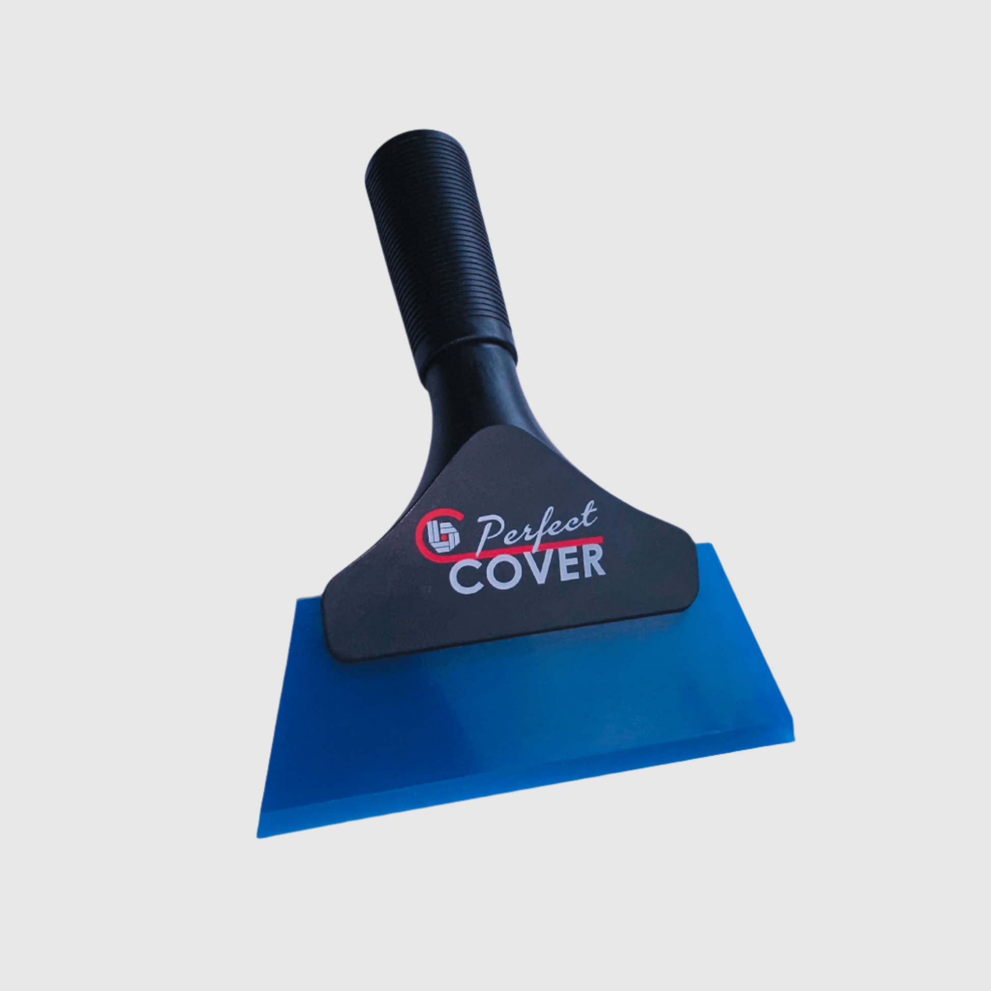 Perfect Cover ijskraak met blauwe schuifplaat en zwarte, geribbelde handvat. Geschikt voor efficiënte ijsverwijdering van ramen en auto’s.
