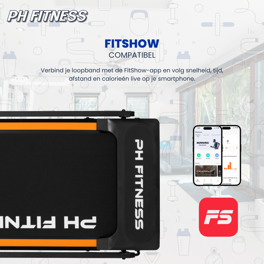 PH FITNESS loopband met Fitshow-app verbonden