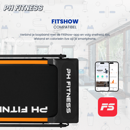 PH FITNESS loopband met Fitshow-app verbonden