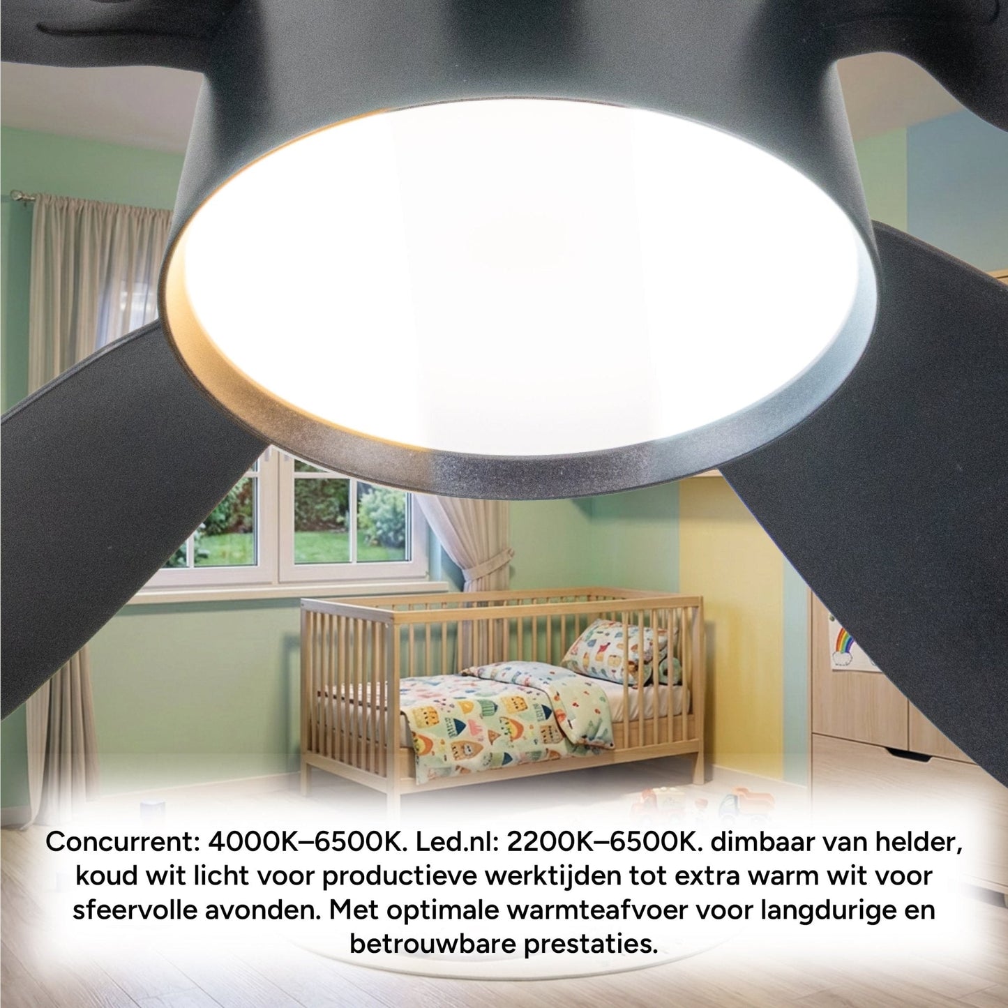 Comnox - Plafondlamp met ventilator - 2-in-1 verlichting en verkoeling - 53 cm Zwart