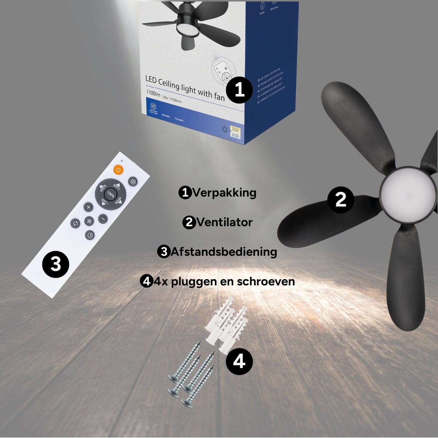 Comnox - Plafondlamp met ventilator - 2-in-1 verlichting en verkoeling - 53 cm Zwart