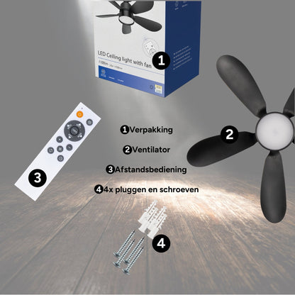 Comnox - Plafondlamp met ventilator - 2-in-1 verlichting en verkoeling - 53 cm Zwart