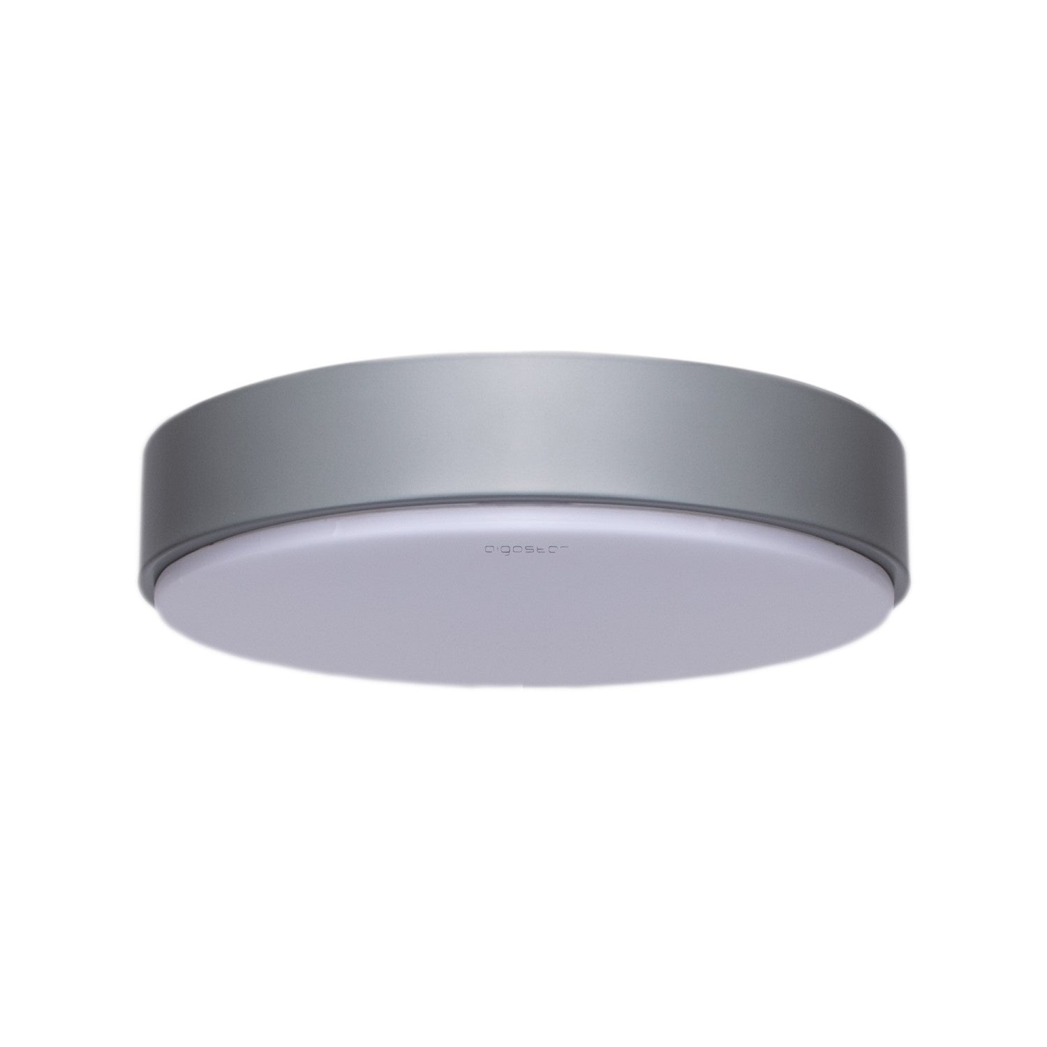 Een moderne, ronde plafondlamp in matgrijs met witte diffuser, geschikt voor minimalistische interieurs. Ideaal voor woonkamer of slaapkamer verlichting.