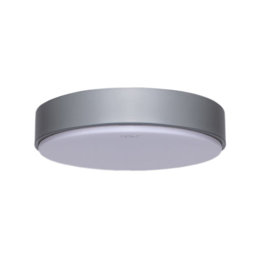 Een moderne, ronde plafondlamp in matgrijs met witte diffuser, geschikt voor minimalistische interieurs. Ideaal voor woonkamer of slaapkamer verlichting.