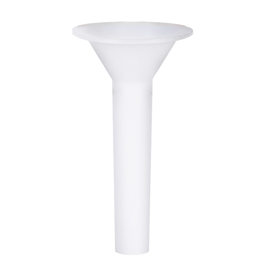 Een witte, glanzende plastic afvoerkan, geschikt voor het vullen van waterkanalen of het leegmaken van tanks. Geschikt voor gebruik in tuin- en landbouwtoepassingen.