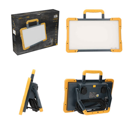 LED’s Work Pro werklicht met robuust geel frame en handvat, geschikt voor professionele verlichting in werkomgevingen. Zichtbaar merklogo en witte lichtvlakken voor helder, betrouwbaar gebruik.