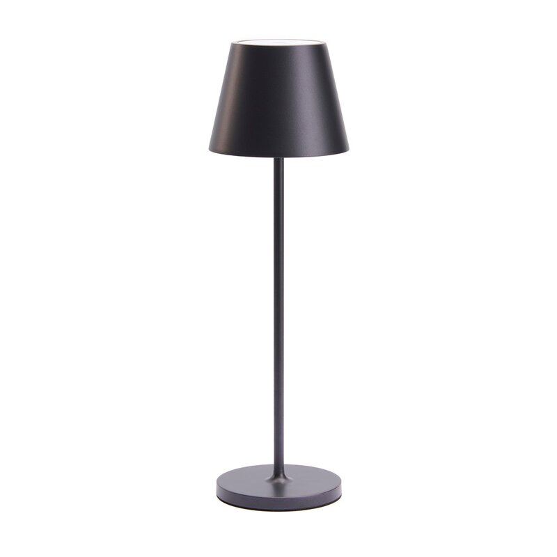 Een moderne, zwart matte tafellamp met een conisch scherm en een slank metalen voetstuk, ideaal voor minimalistische interieurs. Perfect voor avondlicht in woonkamer of slaapkamer.