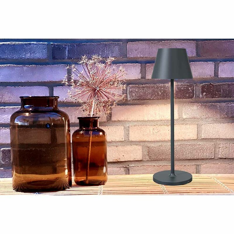 Premium LED Tafellamp met oplaadstation - Oplaadbaar & Draadloos - Voor binnen en buiten - Grijs