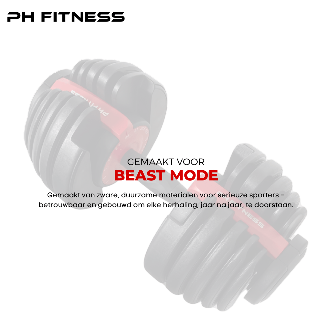 Comnox - PH Fitness - Verstelbare Dumbbells 24kg - Compact & Comfortabel - Duurzaam Staal - Gewichtinstelling tot 24kg - Standaard - Wit