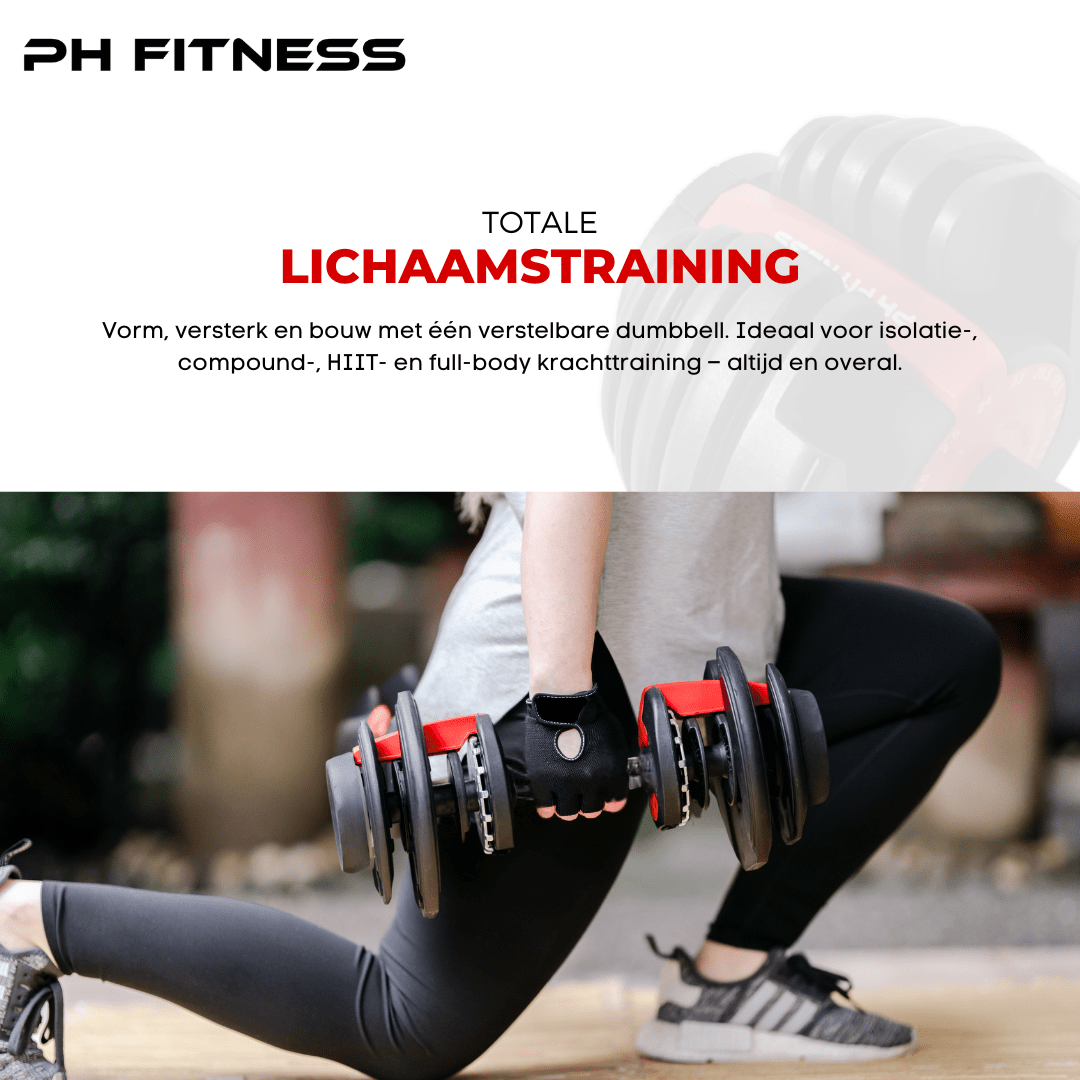 Comnox - PH Fitness - Verstelbare Dumbbells 24kg - Compact & Comfortabel - Duurzaam Staal - Gewichtinstelling tot 24kg - Standaard - Wit