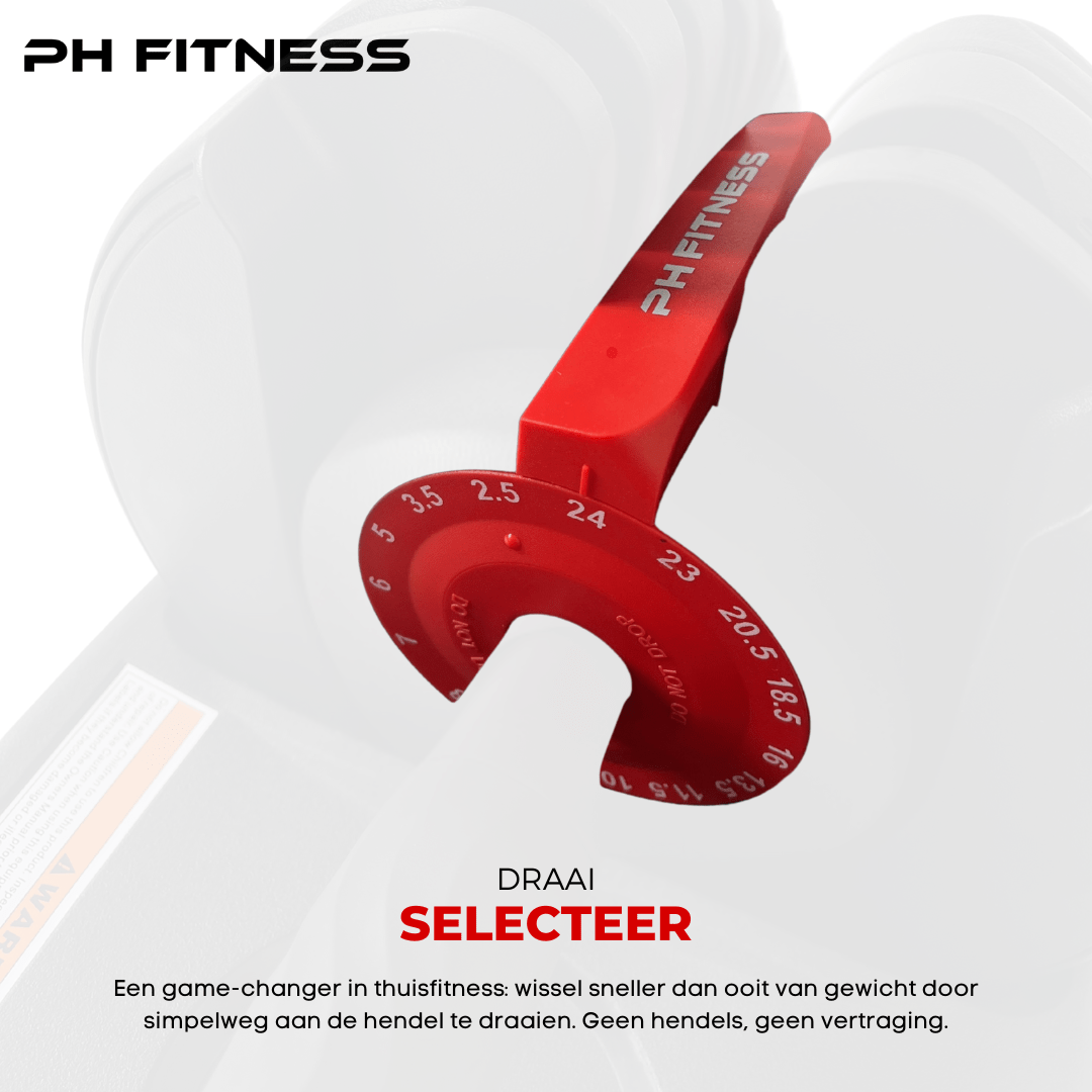 Comnox - PH Fitness - Verstelbare Dumbbells 24kg - Compact & Comfortabel - Duurzaam Staal - Gewichtinstelling tot 24kg - Standaard - Wit