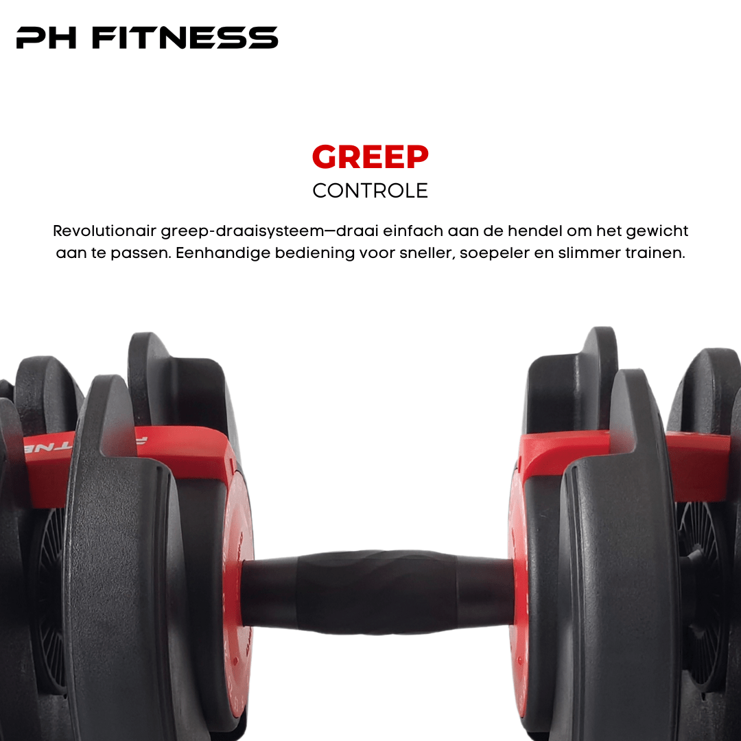 Comnox - PH Fitness - Verstelbare Dumbbells 24kg - Compact & Comfortabel - Duurzaam Staal - Gewichtinstelling tot 24kg - Standaard - Wit