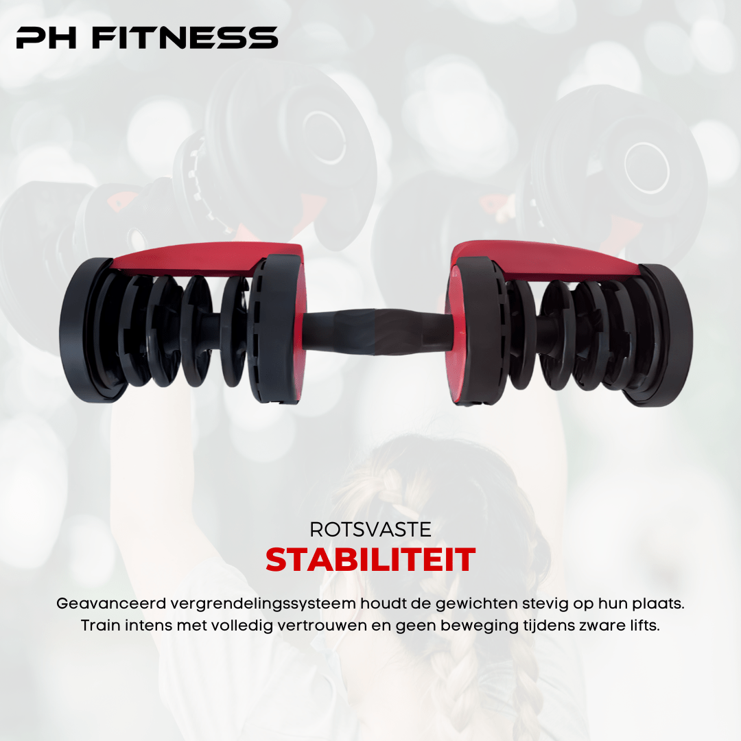 Comnox - PH Fitness - Verstelbare Dumbbells 24kg - Compact & Comfortabel - Duurzaam Staal - Gewichtinstelling tot 24kg - Standaard - Wit