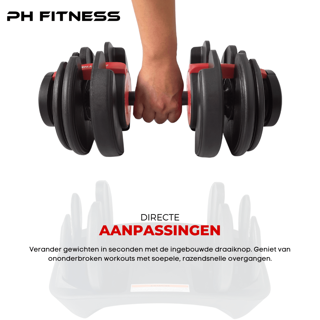 Comnox - PH Fitness - Verstelbare Dumbbells 24kg - Compact & Comfortabel - Duurzaam Staal - Gewichtinstelling tot 24kg - Standaard - Wit