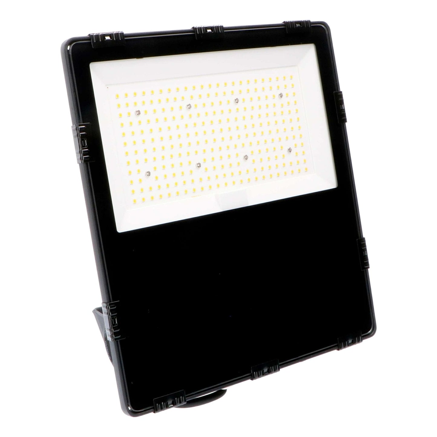 Zwart LED-uitbouwverlichting met zichtbare LED’s en montagebeugels, geschikt voor buitenverlichting. Robuust ontwerp voor tuin- en terrasverlichting.