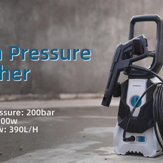 YOFIDRA 200Bar Elektrische Hogedruk Autowaspistool - Krachtige reiniging voor tuin en industrie - 2200W motor - 8m spuit - productvideo