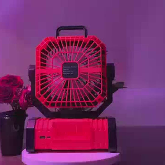 Campingentilator - Krachtige oplaadbare ventilator met LED-lamp - 20.000 mAh batterij - 15-19 uur continu gebruik - 4 wi - productvideo