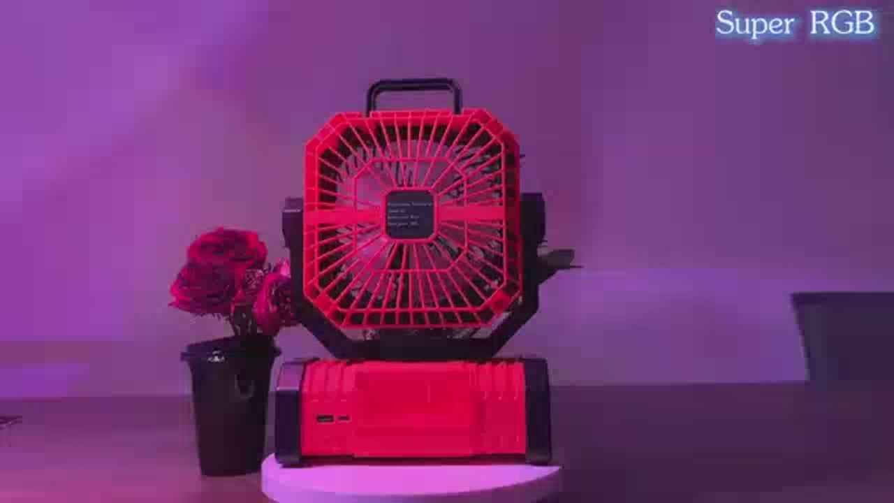 Campingentilator - Krachtige oplaadbare ventilator met LED-lamp - 20.000 mAh batterij - 15-19 uur continu gebruik - 4 wi - productvideo