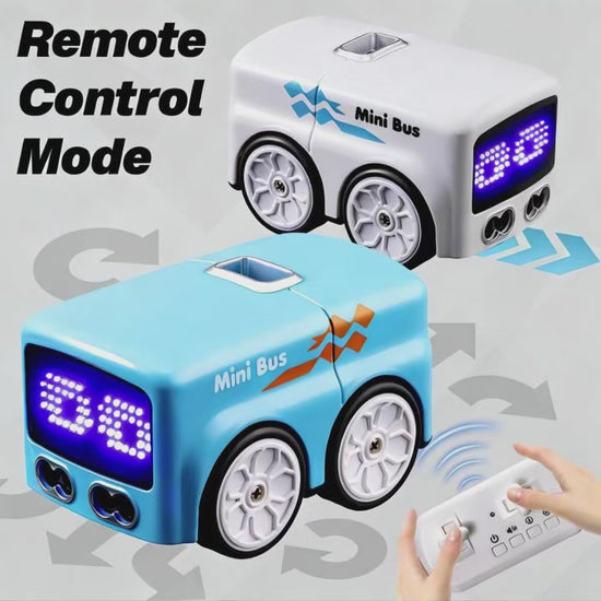 RC Mini Bus - Kinderen spelen op afstand - 4 speelmodi - LED display - wit/blauw - productvideo